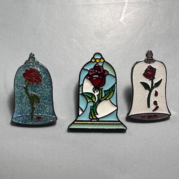 Beauty Beast Rose Lapel Pin Glass Cover Belle Princess Brooch Badge Gift Set Pin - Picture 2 of 6